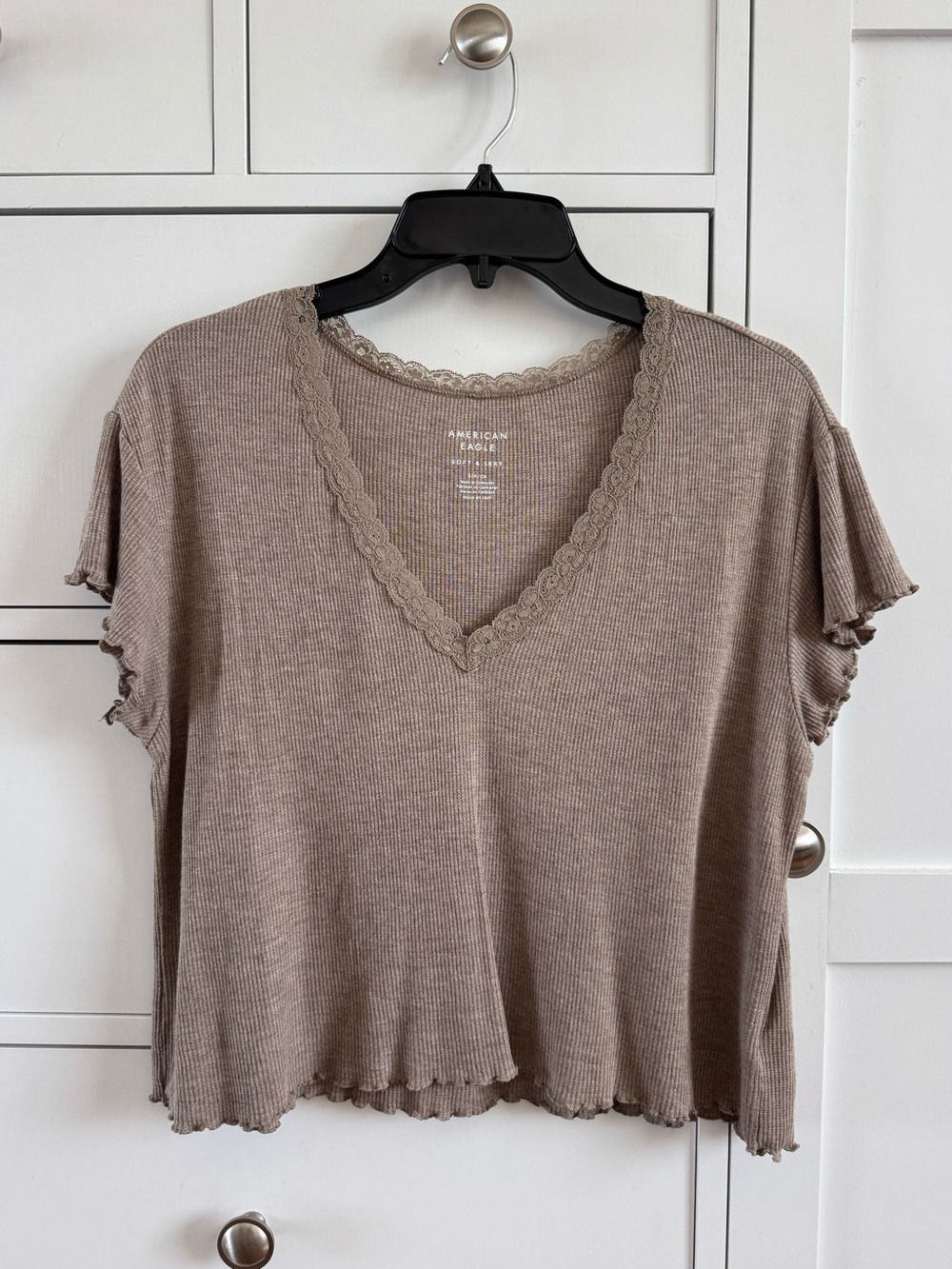 AE Soft & Sexy V-Neck Cropped Waffle T-Shirt